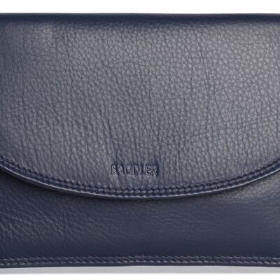 SADDLER "ISABELLE" Womens Soft Leather Slim Cross Body Purse and Mag Snap Closure | Ladies Sling Bag - Perfect for Cell Phone, Passport, Travel Cards | Gift Boxed - Navy