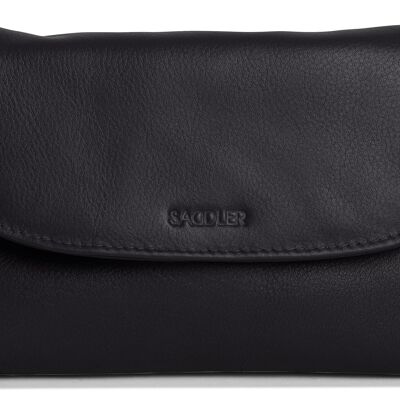 SADDLER "AUDREY" Pochette à bandoulière mince en cuir véritable pour femme avec sangle amovible | Sac à bandoulière pour femme - Parfait pour les téléphones portables, les cosmétiques et les cartes de voyage | Coffret cadeau - Noir