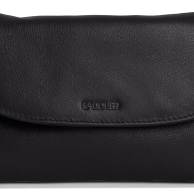 SADDLER "AUDREY" Womens Real Leather Slim Cross Body Purse Clutch with Detachable Strap | Ladies Sling Bag - Perfect for Cell Phone, Cosmetics and Travel Cards | Gift Boxed - Black