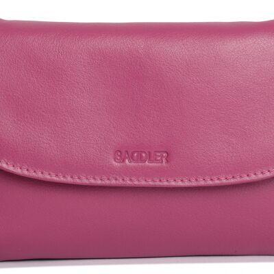 SATTEL "AUDREY" Damen Slim Cross Body Geldbörse aus echtem Leder für Damen mit abnehmbarem Riemen | Ladies Sling Bag - Perfekt für Handy, Kosmetik und Reisekarten | Geschenkbox - Magenta