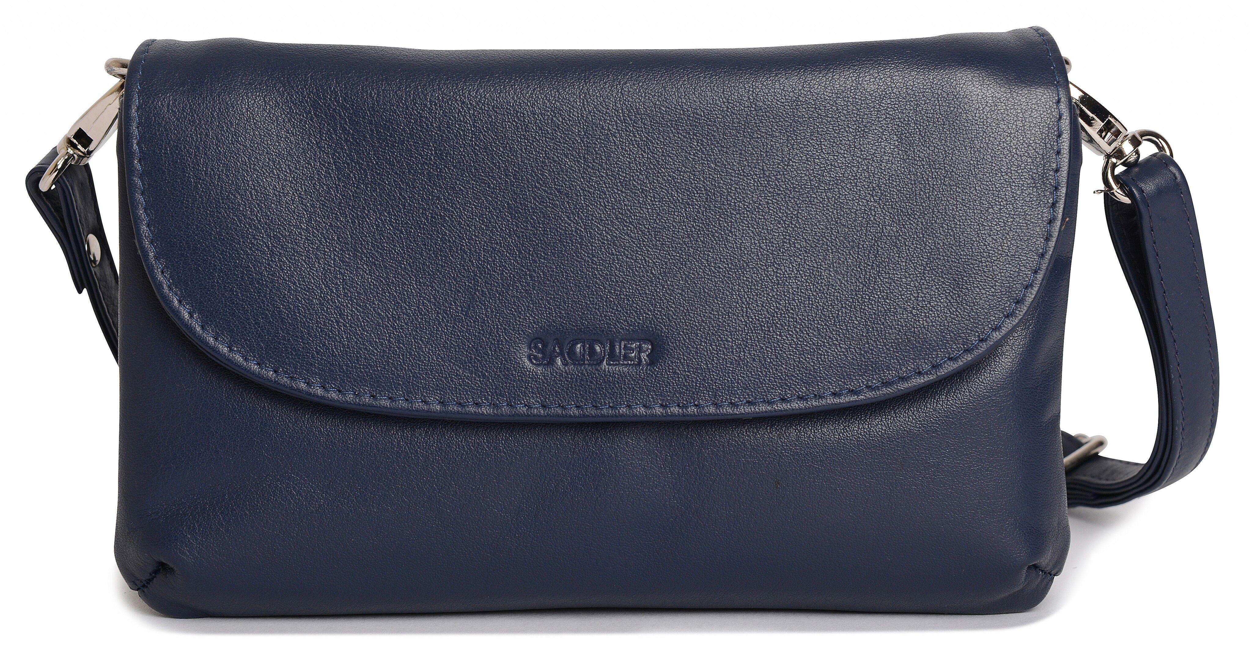 SADDLER "AUDREY" Pochette da donna a tracolla sottile in vera pelle con cinturino staccabile | Borsa a tracolla da donna - perfetta per cellulare, cosmetici e biglietti da viaggio | Confezione regalo - Navy