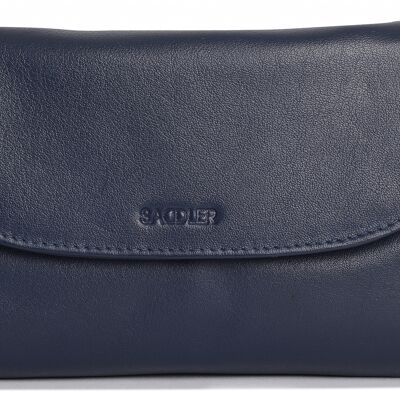 SADDLER "AUDREY" Womens Real Leather Slim Cross Body Purse Clutch with Detachable Strap | Ladies Sling Bag - Perfect for Cell Phone, Cosmetics and Travel Cards | Gift Boxed- Navy