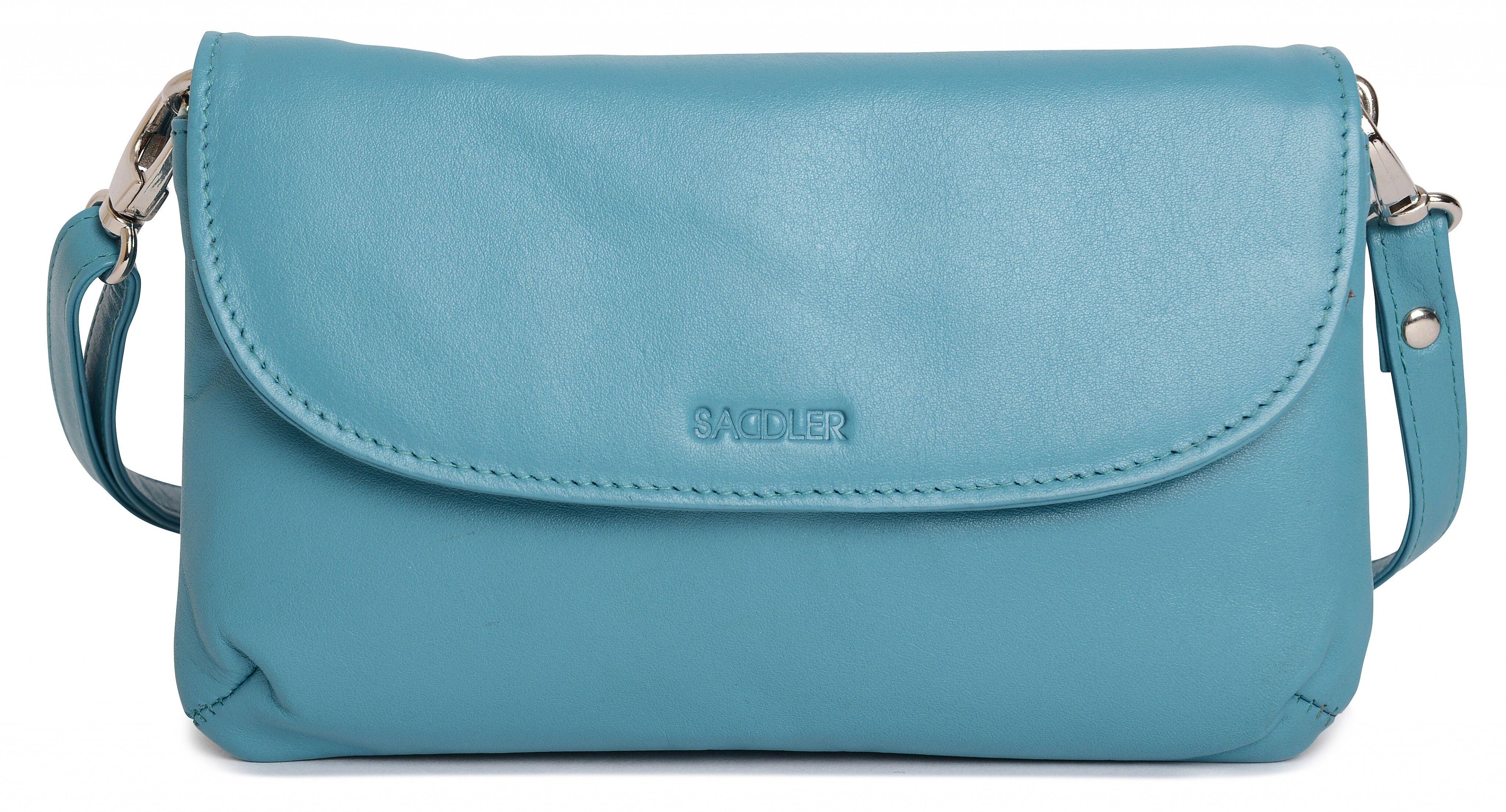 SADDLER "AUDREY" Pochette da donna a tracolla sottile in vera pelle con cinturino staccabile | Borsa a tracolla da donna - perfetta per cellulare, cosmetici e biglietti da viaggio | Confezione regalo - Teal