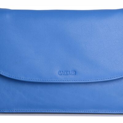 SADDLER "OLIVIA" Womens Real Leather Slim Cross Body Purse Clutch with Detachable Strap | Ladies Sling Bag - Perfect for Cell Phone, Cosmetics and Travel Cards | Gift Boxed - Blue
