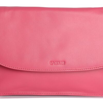 SADDLER "OLIVIA" Bolso de mano cruzado delgado de cuero auténtico para mujer con correa desmontable | Bolso bandolera para mujer: perfecto para teléfonos móviles, cosméticos y tarjetas de viaje | Caja de regalo - Fucsia