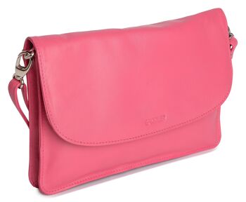 SADDLER "OLIVIA" Pochette à bandoulière mince en cuir véritable pour femmes avec sangle amovible | Sac à bandoulière pour femme - Parfait pour les téléphones portables, les cosmétiques et les cartes de voyage | Coffret cadeau - Fuchsia 2