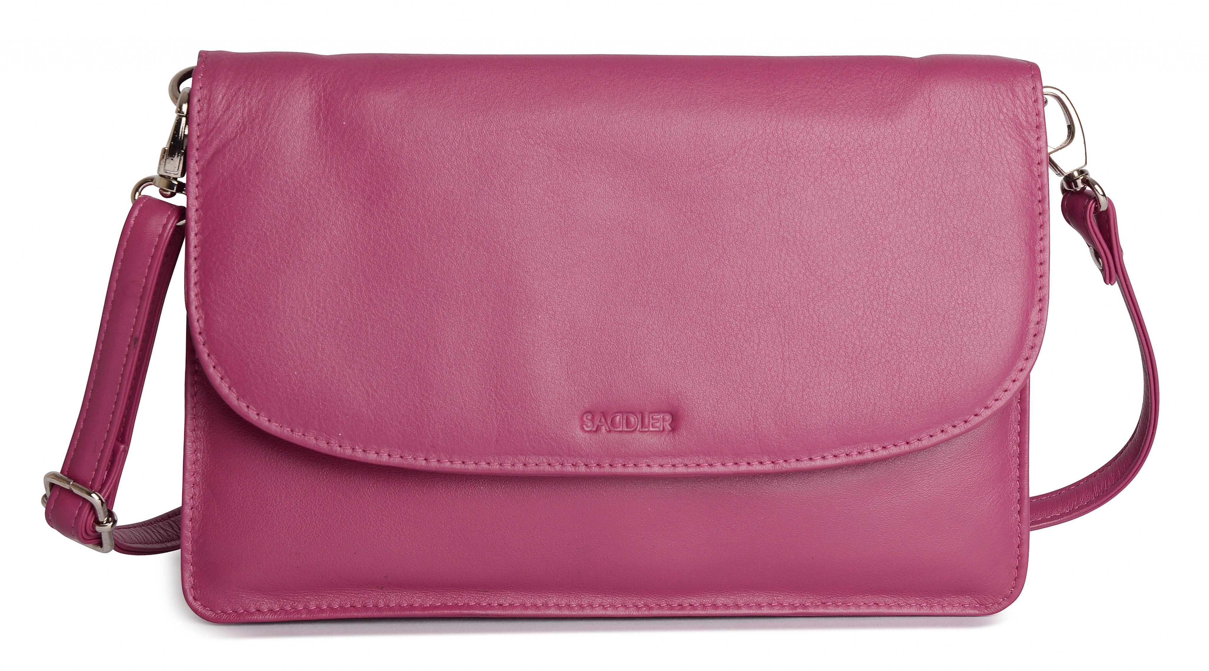 SADDLER "OLIVIA" Pochette da donna a tracolla sottile in vera pelle con cinturino staccabile | Borsa a tracolla da donna - perfetta per cellulare, cosmetici e biglietti da viaggio | Confezione regalo - Magenta