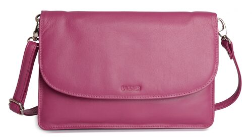 SADDLER "OLIVIA" Womens Real Leather Slim Cross Body Purse Clutch with Detachable Strap | Ladies Sling Bag - Perfect for Cell Phone, Cosmetics and Travel Cards | Gift Boxed - Magenta