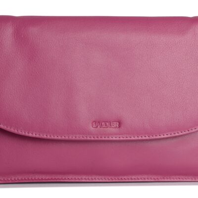 SADDLER "OLIVIA" Womens Real Leather Slim Cross Body Purse Clutch with Detachable Strap | Ladies Sling Bag - Perfect for Cell Phone, Cosmetics and Travel Cards | Gift Boxed - Magenta