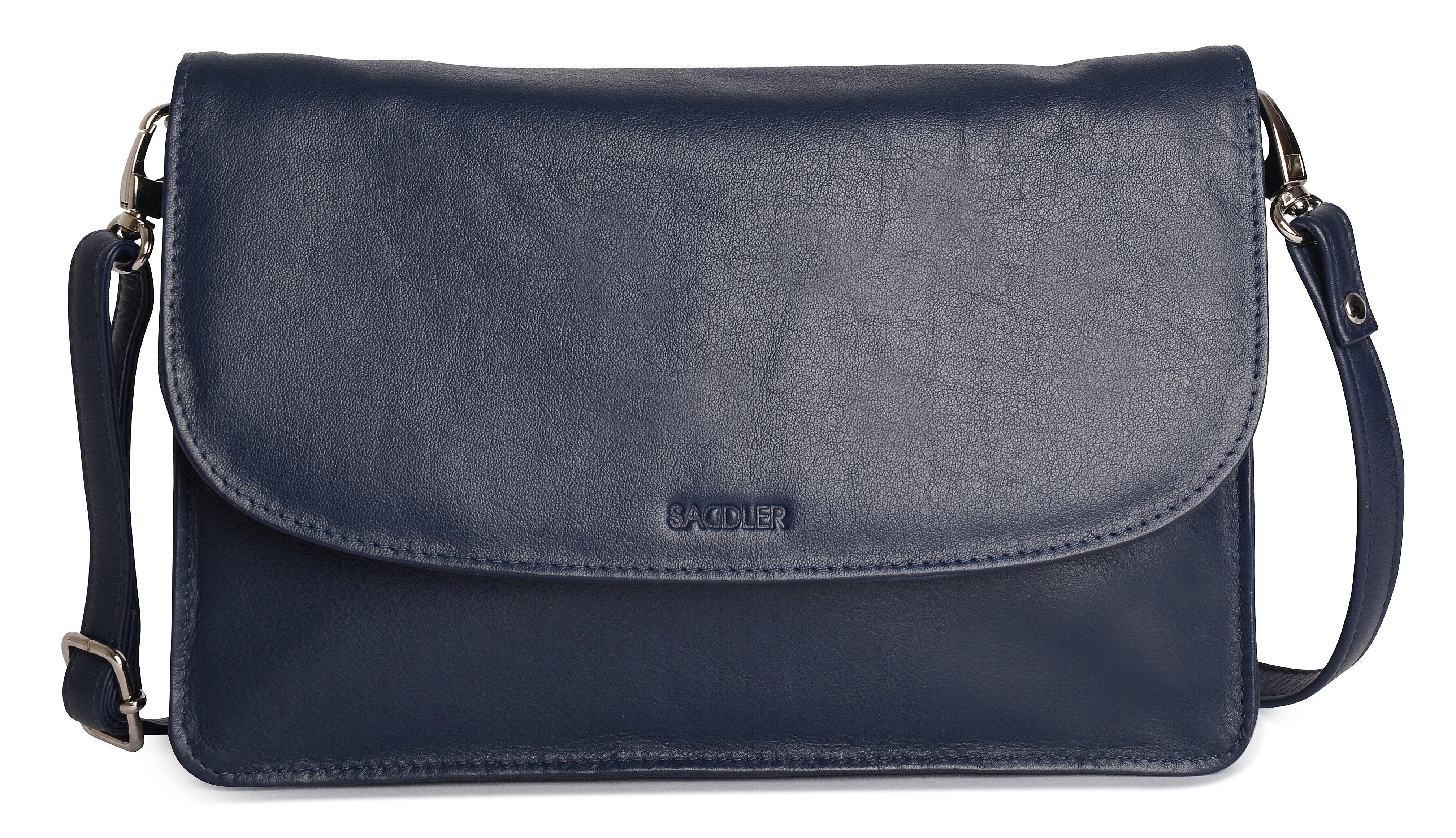 SADDLER "OLIVIA" Pochette da donna a tracolla sottile in vera pelle con cinturino staccabile | Borsa a tracolla da donna - perfetta per cellulare, cosmetici e biglietti da viaggio | Confezione regalo - Navy