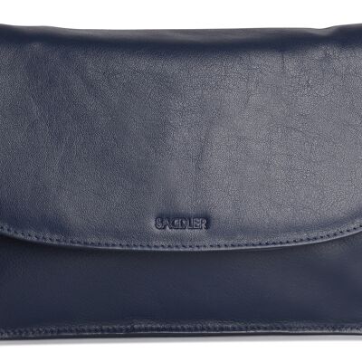 SADDLER "OLIVIA" Womens Real Leather Slim Cross Body Purse Clutch with Detachable Strap | Ladies Sling Bag - Perfect for Cell Phone, Cosmetics and Travel Cards | Gift Boxed - Navy
