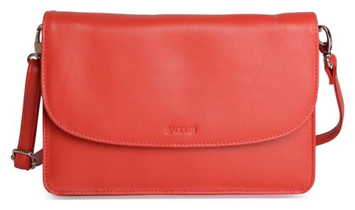 SADDLER "OLIVIA" Womens Real Leather Slim Cross Body Purse Clutch with Detachable Strap | Ladies Sling Bag - Perfect for Cell Phone, Cosmetics and Travel Cards | Gift Boxed - Red