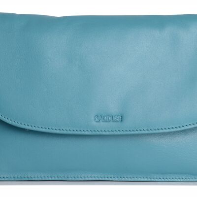 SADDLER "OLIVIA" Womens Real Leather Slim Cross Body Purse Clutch with Detachable Strap | Ladies Sling Bag - Perfect for Cell Phone, Cosmetics and Travel Cards | Gift Boxed - Teal