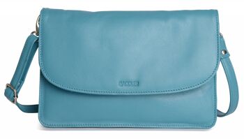 SADDLER "OLIVIA" Pochette à bandoulière mince en cuir véritable pour femmes avec sangle amovible | Sac à bandoulière pour femme - Parfait pour les téléphones portables, les cosmétiques et les cartes de voyage | Coffret cadeau - Sarcelle 1