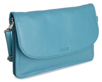 SADDLER "OLIVIA" Pochette à bandoulière mince en cuir véritable pour femmes avec sangle amovible | Sac à bandoulière pour femme - Parfait pour les téléphones portables, les cosmétiques et les cartes de voyage | Coffret cadeau - Sarcelle 2