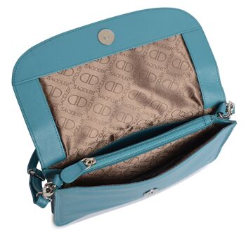 SADDLER "OLIVIA" Pochette à bandoulière mince en cuir véritable pour femmes avec sangle amovible | Sac à bandoulière pour femme - Parfait pour les téléphones portables, les cosmétiques et les cartes de voyage | Coffret cadeau - Sarcelle 3