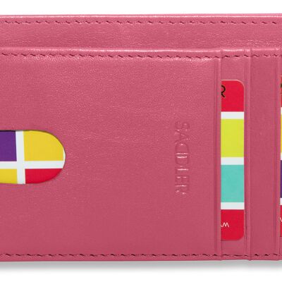 SATTEL "STELLA" Damen Luxus Leder Kreditkarte und Ausweishalter | Schlanke minimalistische Brieftasche | Designer Kreditkartengeldbörse für Damen | Geschenkbox - Fuchsia