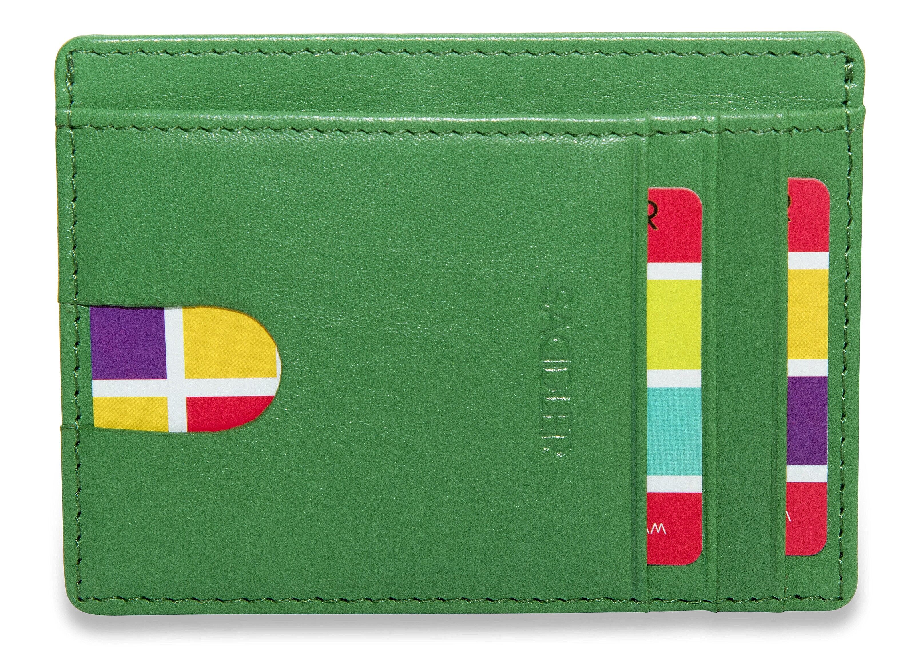 Porta carte di credito e carta d'identità in pelle di lusso da donna SADDLER "STELLA" | Portafoglio sottile e minimalista | Portafoglio per carte di credito di design per donna | Confezione regalo - Verde