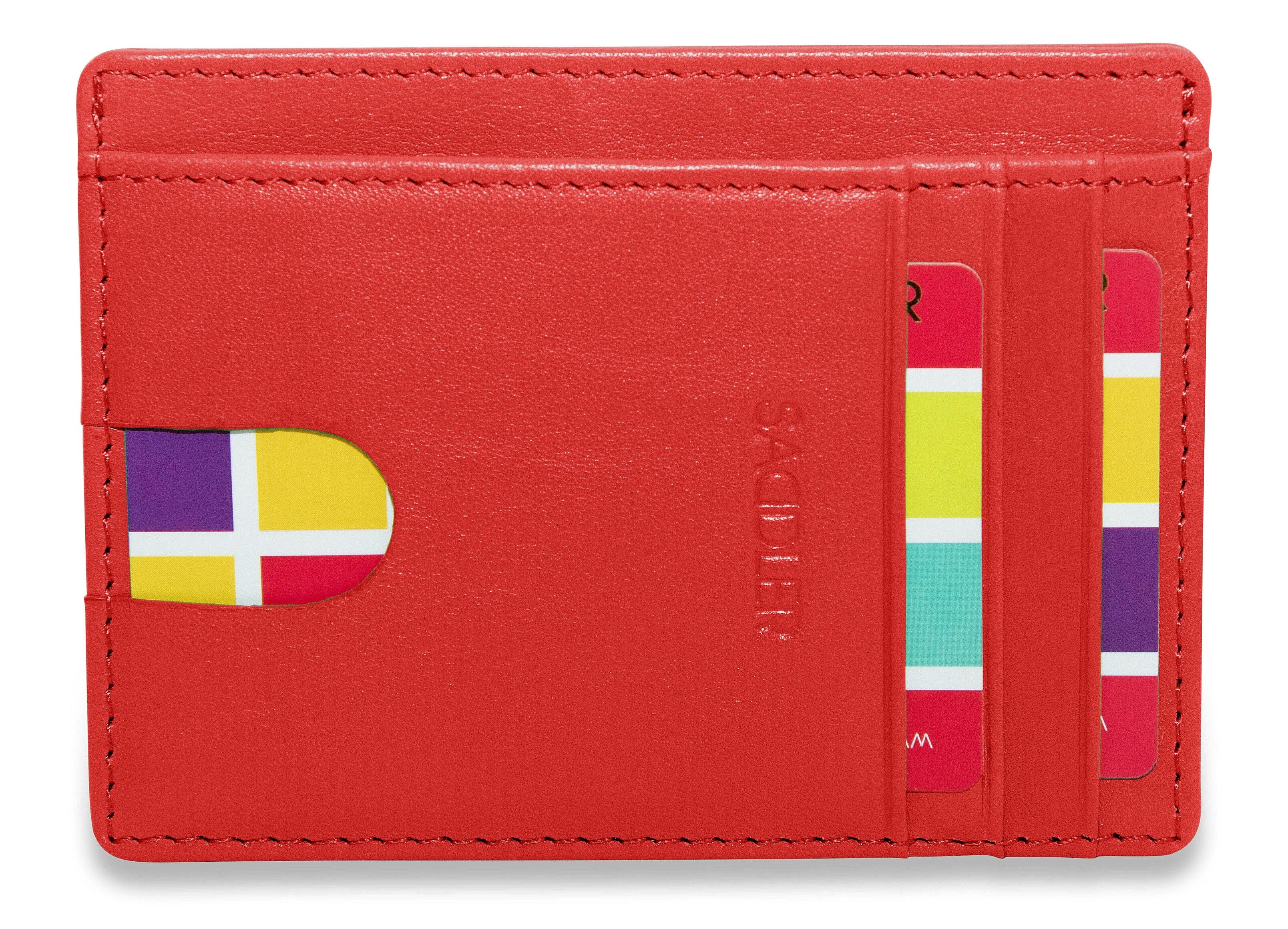 Porta carte di credito e carta d'identità in pelle di lusso da donna SADDLER "STELLA" | Portafoglio sottile e minimalista | Portafoglio per carte di credito di design per donna | Confezione regalo -Rosso