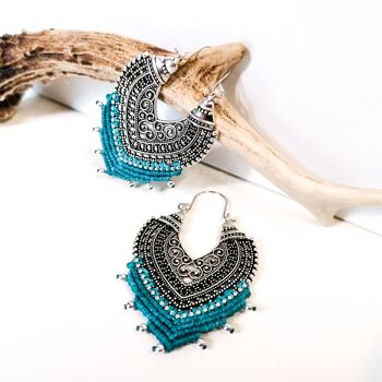 Boucles d'oreilles ORIENT - Macramé - argentées / turquoise 8