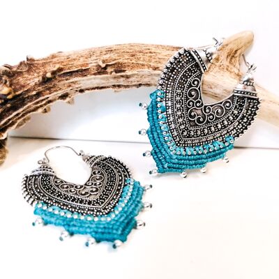ORIENT earrings - Macramé - silver / turquoise