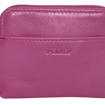 SADDLER "PIA" Womens Luxurious Leather Zip Top Card and Coin Key Purse | RFID Protection | Gift Boxed - Magenta