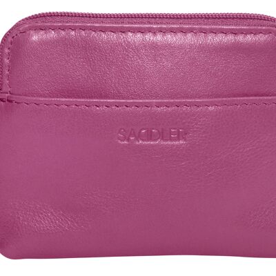 SADDLER "PIA" pour femmes en cuir de luxe avec fermeture éclair sur le dessus et porte-clés | Protection RFID | Coffret cadeau - Magenta