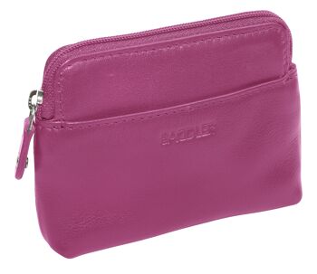 SADDLER "PIA" pour femmes en cuir de luxe avec fermeture éclair sur le dessus et porte-clés | Protection RFID | Coffret cadeau - Magenta 2