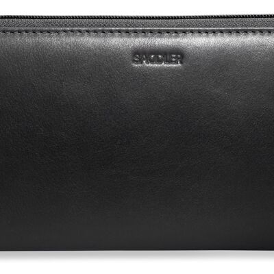 SATTEL "SOPHIA" Luxuriöse Brieftaschenkupplung aus echtem Leder mit langem Reißverschluss und abnehmbarem Armband | RFID-geschützt | Designer Kreditkarte Geldbörse für Damen | Geschenkbox - Schwarz
