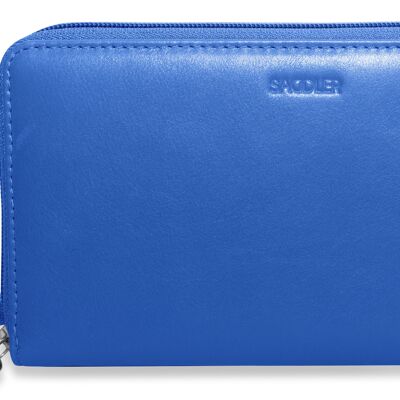 SADDLER "SOPHIA" Luxurious Real Leather Long Zip Phone Wallet Clutch with Detachable Wrist Strap | RFID Protected | Designer Credit Card Purse for Ladies | Gift Boxed -Blue