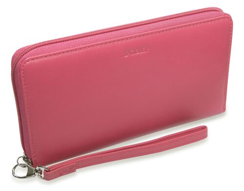 SADDLER "SOPHIA" Luxurious Real Leather Long Zip Phone Wallet Clutch with Detachable Wrist Strap | RFID Protected | Designer Credit Card Purse for Ladies | Gift Boxed - Fuchsia