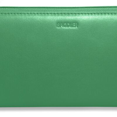 SADDLER "SOPHIA" Lussuosa pochette a portafoglio in vera pelle con cerniera lunga per telefono con cinturino da polso staccabile | Protetto da RFID | Porta carte di credito di design per donna | Confezione regalo - Verde