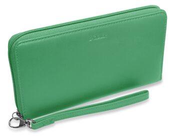 SADDLER "SOPHIA" Pochette portefeuille de luxe en cuir véritable avec longue fermeture éclair pour téléphone avec dragonne amovible | Protégé RFID | Porte-cartes de créateurs pour dames | Coffret cadeau - Vert 2