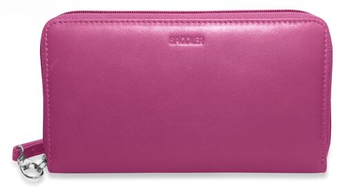 SADDLER "SOPHIA" Luxurious Real Leather Long Zip Phone Wallet Clutch with Detachable Wrist Strap | RFID Protected | Designer Credit Card Purse for Ladies | Gift Boxed - Magenta