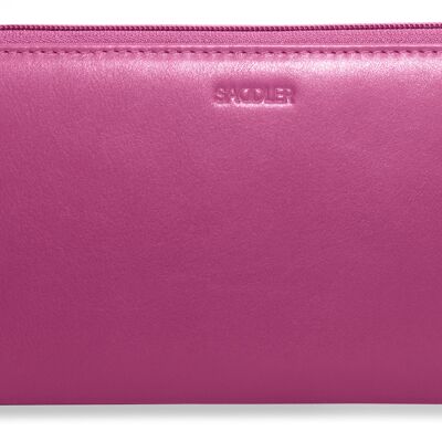 SADDLER "SOPHIA" Luxurious Real Leather Long Zip Phone Wallet Clutch with Detachable Wrist Strap | RFID Protected | Designer Credit Card Purse for Ladies | Gift Boxed - Magenta