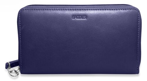 SADDLER "SOPHIA" Luxurious Real Leather Long Zip Phone Wallet Clutch with Detachable Wrist Strap | RFID Protected | Designer Credit Card Purse for Ladies | Gift Boxed - Navy