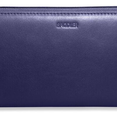 SADDLER "SOPHIA" Luxurious Real Leather Long Zip Phone Wallet Clutch with Detachable Wrist Strap | RFID Protected | Designer Credit Card Purse for Ladies | Gift Boxed - Navy