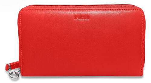 SADDLER "SOPHIA" Luxurious Real Leather Long Zip Phone Wallet Clutch with Detachable Wrist Strap | RFID Protected | Designer Credit Card Purse for Ladies | Gift Boxed - Red