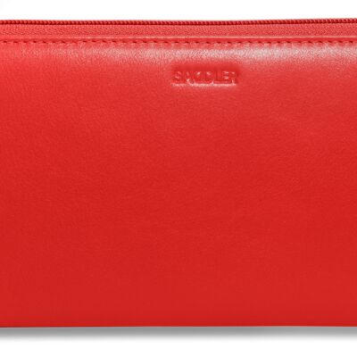 SADDLER "SOPHIA" Lussuosa pochette a portafoglio in vera pelle con cerniera lunga per telefono con cinturino da polso staccabile | Protetto da RFID | Porta carte di credito di design per donna | Confezione regalo - Rosso