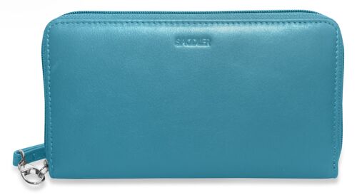 SADDLER "SOPHIA" Luxurious Real Leather Long Zip Phone Wallet Clutch with Detachable Wrist Strap | RFID Protected | Designer Credit Card Purse for Ladies | Gift Boxed - Teal