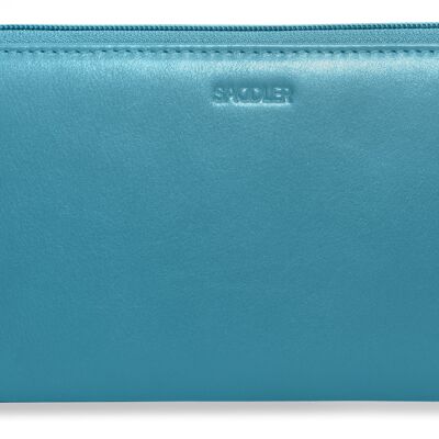 SATTEL "SOPHIA" Luxuriöse Brieftaschenkupplung aus echtem Leder mit langem Reißverschluss und abnehmbarem Armband | RFID-geschützt | Designer Kreditkarte Geldbörse für Damen | Geschenkbox - Blaugrün