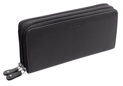 SADDLER "GABRIELLA" Luxurious Real Leather Long Double Zip Phone Wallet Clutch Credit Card Holder |  RFID Protection| Designer Credit Card Purse for Ladies | Gift Boxed - Black