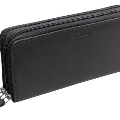 SADDLER "GABRIELLA" Luxueux cuir véritable Long Double Zip Phone Wallet Pochette Porte-cartes de crédit | Protection RFID | Porte-cartes de créateurs pour dames | Coffret cadeau - Noir