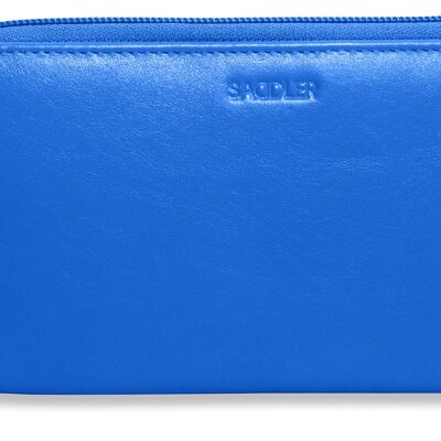 SADDLER "GABRIELLA" Lussuoso portafoglio in vera pelle con doppia zip e pochette porta carte di credito | Protezione RFID| Porta carte di credito di design per donna | Confezione regalo -Blu