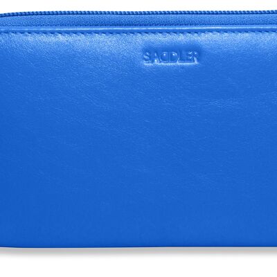SADDLER "GABRIELLA" Luxurious Real Leather Long Double Zip Phone Wallet Clutch Credit Card Holder |  RFID Protection| Designer Credit Card Purse for Ladies | Gift Boxed -Blue