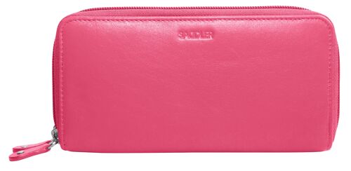 SADDLER "GABRIELLA" Luxurious Real Leather Long Double Zip Phone Wallet Clutch Credit Card Holder |  RFID Protection| Designer Credit Card Purse for Ladies | Gift Boxed - Fuchsia