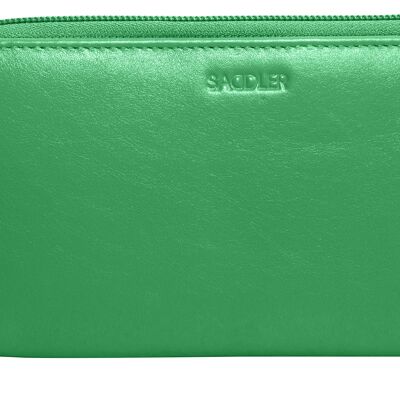 SADDLER "GABRIELLA" Luxurious Real Leather Long Double Zip Phone Wallet Clutch Credit Card Holder |  RFID Protection| Designer Credit Card Purse for Ladies | Gift Boxed - Green