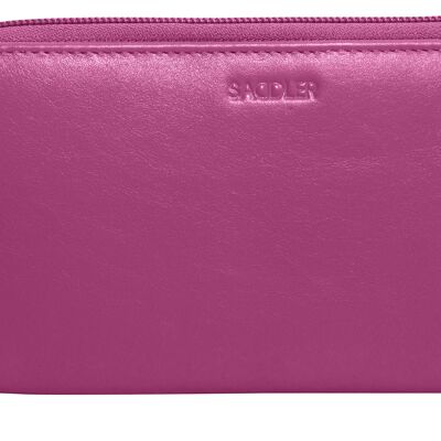 SADDLER "GABRIELLA" Luxurious Real Leather Long Double Zip Phone Wallet Clutch Credit Card Holder |  RFID Protection| Designer Credit Card Purse for Ladies | Gift Boxed - Magenta