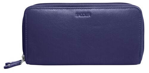 SADDLER "GABRIELLA" Luxurious Real Leather Long Double Zip Phone Wallet Clutch Credit Card Holder |  RFID Protection| Designer Credit Card Purse for Ladies | Gift Boxed -Navy