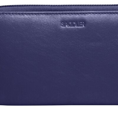 SADDLER "GABRIELLA" Luxurious Real Leather Long Double Zip Phone Wallet Clutch Credit Card Holder |  RFID Protection| Designer Credit Card Purse for Ladies | Gift Boxed -Navy